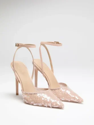 Zapatos de salón con tiras al tobillo y lentejuelas